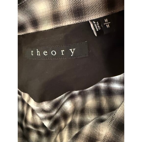 Theory Cotton Button Up Shirt Black White Plaid M - Picture 4 of 5